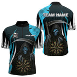 Maxcorners Personalized Blue Grim Reaper Dart Shirt For Men Custom Skull Dart Jerseys Team Polo & 1/4 Zip  LM2206