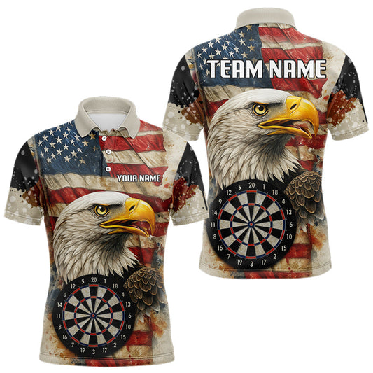 Maxcorners Personalized Patriotic Eagle Darts Shirt For Men Custom Vintage American Flag Darts Team Jersey LM2206