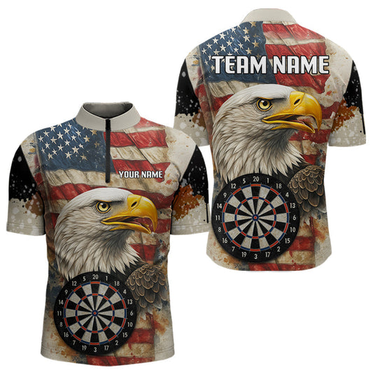Maxcorners Personalized Patriotic Eagle Darts Shirt For Men Custom Vintage American Flag Darts Team Jersey LM2206