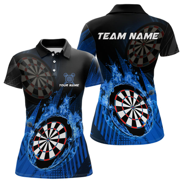 Maxcorners Blue Dartboard Fire Flame Darts Shirt For Men Custom Darts Jersey, Dart Team Shirt Polo & 1/4 Zip MT1309