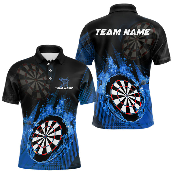 Maxcorners Blue Dartboard Fire Flame Darts Shirt For Men Custom Darts Jersey, Dart Team Shirt Polo & 1/4 Zip MT1309