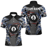 Maxcorners Personalized Blue Camo 8 Ball Pool Billiard Shirt For Men, Patriotic US Flag Billiard Team Jersey LM2206