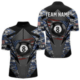 Maxcorners Personalized Blue Camo 8 Ball Pool Billiard Shirt For Men, Patriotic US Flag Billiard Team Jersey LM2206