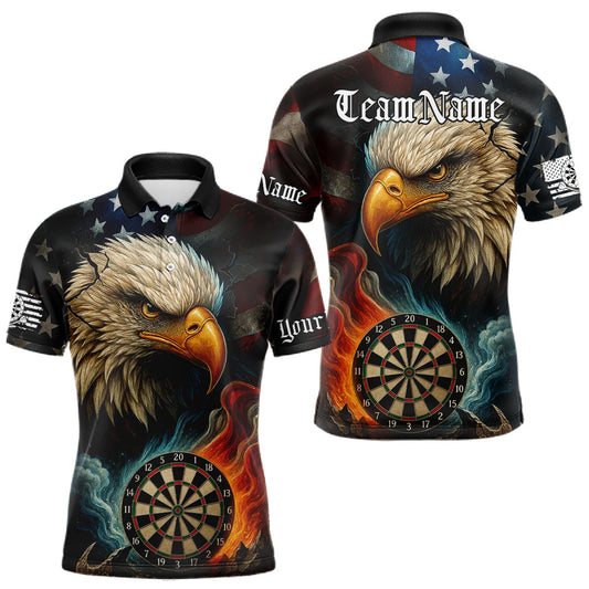 Maxcorners Personalized Eagle Flame Darts Shirt For Men Custom Patriotic American Flag Team Darts Jersey