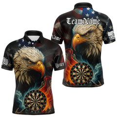 Maxcorners Personalized Eagle Flame Darts Shirt For Men Custom Patriotic American Flag Team Darts Jersey TU1509