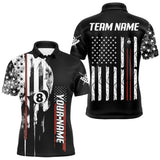 Maxcorners Personalized 8 Ball Skull Billiard Shirt For Men, American Flag Pool Team Jerseys Polo & 1/4 Zip LM1708