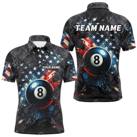 Maxcorners Personalized Grunge American Flag 8 Ball Billiard Shirt For Men Custom Patriotic Pool Team Jersey  LM0210