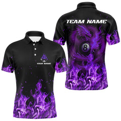 Maxcorners Personalized Purple Flaming Dragon Billiard Shirt For Men, 8 Ball Pool Billiard League Team Jersey TU2606