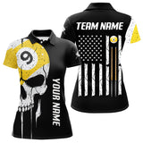 Maxcorners Personalized 9 Ball Skull Billiard Shirt For Men, American Flag Pool Team Jerseys Polo & 1/4 Zip LM3006
