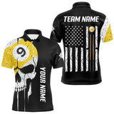 Maxcorners Personalized 9 Ball Skull Billiard Shirt For Men, American Flag Pool Team Jerseys Polo & 1/4 Zip LM3006