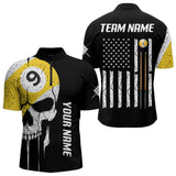 Maxcorners Personalized 9 Ball Skull Billiard Shirt For Men, American Flag Pool Team Jerseys Polo & 1/4 Zip LM3006
