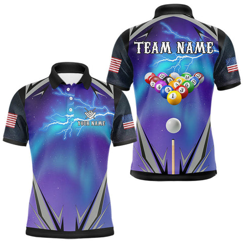 Maxcorners Personalized Blue Purple Galaxy Lightning Billiard Shirt For Men Custom Team League Pool Jersey LM3006
