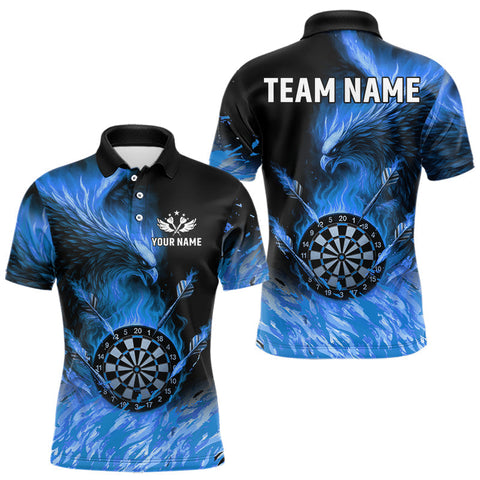 Maxcorners Blue Flaming Phoenix Darts Jerseys Custom Darts Shirt For Men, Darts Team Polo & Quarter Zip MT2108
