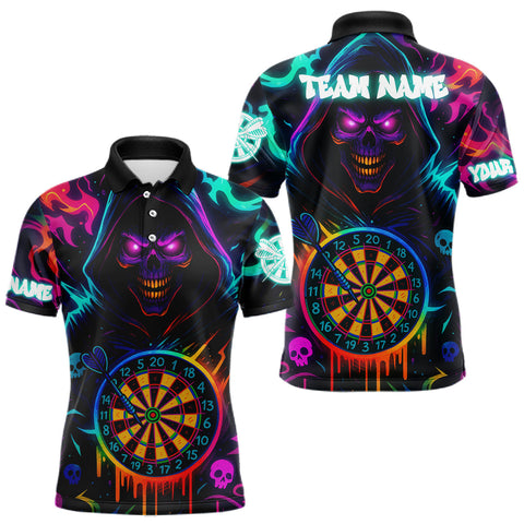 Maxcorners Colorful Neon Dartboard Grim Reaper Darts Shirt For Men Custom Darts Jerseys Team Polo & 1/4 Zip MT2108