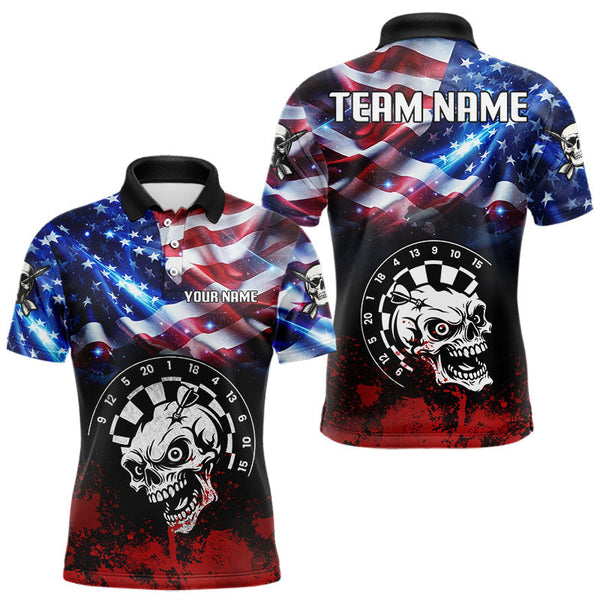 Maxcorners Personalized American Flag Funny Skull Darts Shirt For Men Custom Patriotic Darts Team Jerseys  LM3006
