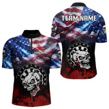 Maxcorners Personalized American Flag Funny Skull Darts Shirt For Men Custom Patriotic Darts Team Jerseys  LM3006