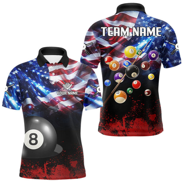 Maxcorners American Flag Patriotic Billiard Shirt For Men Custom 3D Billiard Balls 8 Ball Pool Team Jerseys LM3006