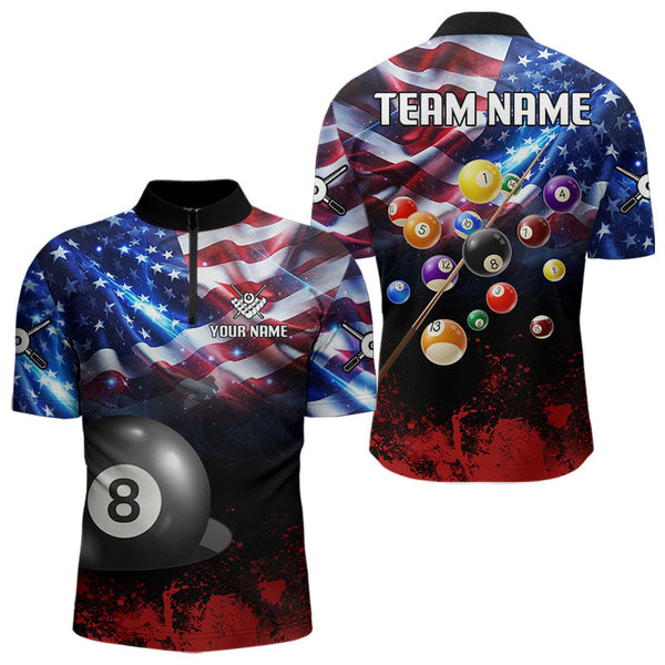 Maxcorners American Flag Patriotic Billiard Shirt For Men Custom 3D Billiard Balls 8 Ball Pool Team Jerseys LM3006