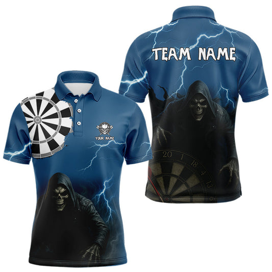 Maxcorners Black And Navy Skeleton Dartboard Darts Shirt For Men - Custom Team & Player Name LM1625