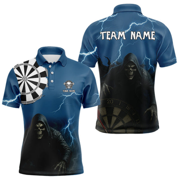 Maxcorners Black And Navy Skeleton Dartboard Darts Shirt For Men - Custom Team & Player Name LM1625