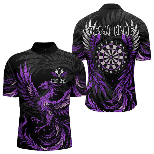 Maxcorners Personalized Phoenix Dartboard Wings Men's Dart Shirts Custom Black And Purple Darts Team Jerseys LM3006