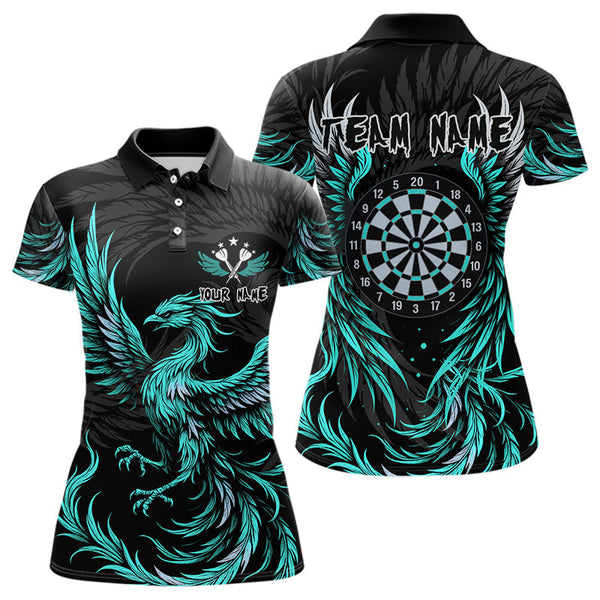 Maxcorners Personalized Phoenix Dartboard Wings Men's Dart Shirts Custom Black & Turquoise Darts Team Jerseys LM3006