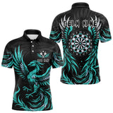 Maxcorners Personalized Phoenix Dartboard Wings Men's Dart Shirts Custom Black & Turquoise Darts Team Jerseys LM3006