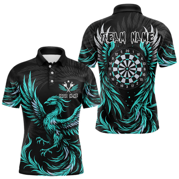 Maxcorners Personalized Phoenix Dartboard Wings Men's Dart Shirts Custom Black & Turquoise Darts Team Jerseys LM3006
