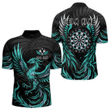 Maxcorners Personalized Phoenix Dartboard Wings Men's Dart Shirts Custom Black & Turquoise Darts Team Jerseys LM3006