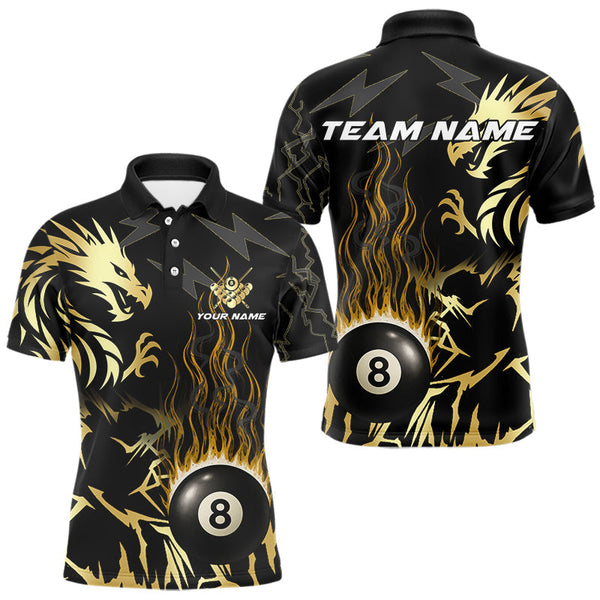Maxcorners Black And Gold Flame 8 Ball Pool Shirt For Men Custom Dragon Billiards Team Jersey Polo & 1/4 Zip LM1625