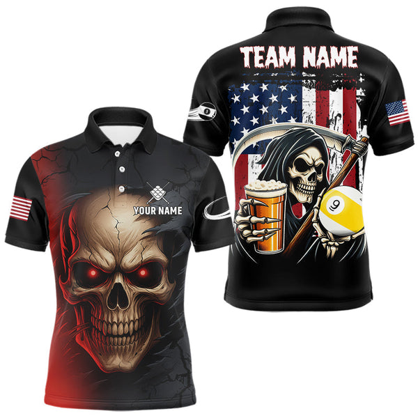 Maxcorners Funny Beer Grim Reaper 9 Ball Pool Billiard Shirt For Men, Funny Skull Pool Team Jersey TU0107