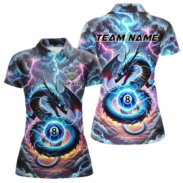 Maxcorners Personalized Blue Purple Thunder Lightning Dragon Billiard Shirt For Men, 8 Ball Pool Team Jersey LM2707