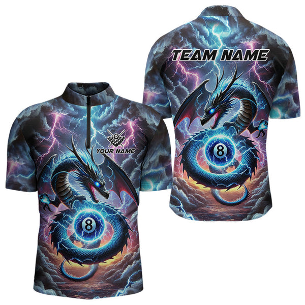 Maxcorners Personalized Blue Purple Thunder Lightning Dragon Billiard Shirt For Men, 8 Ball Pool Team Jersey LM2707