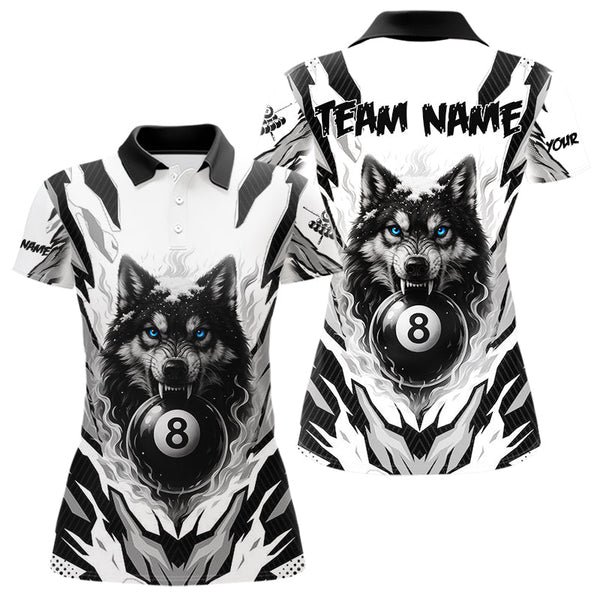 Maxcorners White Black 8 Ball Pool Wolf Billiard Shirts For Men Custom Billiard Jerseys Team Polo & 1/4 Zip LM0706