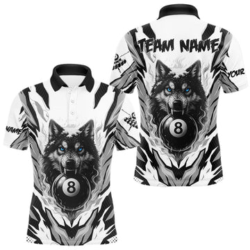 Maxcorners White Black 8 Ball Pool Wolf Billiard Shirts For Men Custom Billiard Jerseys Team Polo & 1/4 Zip LM0706