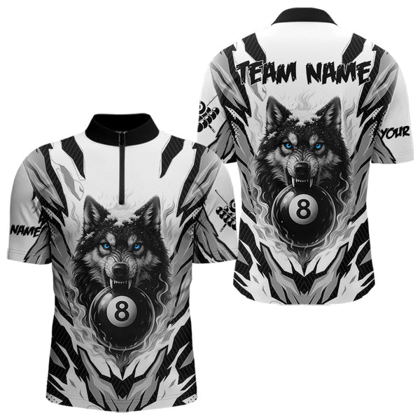 Maxcorners White Black 8 Ball Pool Wolf Billiard Shirts For Men Custom Billiard Jerseys Team Polo & 1/4 Zip LM0706
