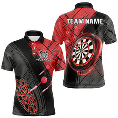 Maxcorners Grunge Red Black Dartboard Light Men Darts Polo & 1/4 Zip Custom Dart Shirt For Team Dart Jersey LM0706