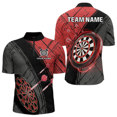 Maxcorners Grunge Red Black Dartboard Light Men Darts Polo & 1/4 Zip Custom Dart Shirt For Team Dart Jersey LM0706