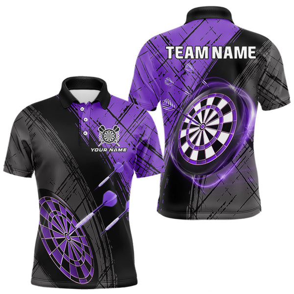 Maxcorners Grunge Purple Black Dartboard Light Men Dart Polo & 1/4 Zip Custom Dart Shirt For Team Dart Jersey LM0706