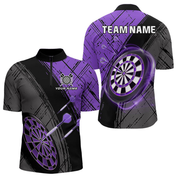 Maxcorners Grunge Purple Black Dartboard Light Men Dart Polo & 1/4 Zip Custom Dart Shirt For Team Dart Jersey LM0706