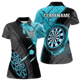 Maxcorners Grunge Cyan Black Dartboard Light Men Darts Polo & 1/4 Zip Custom Dart Shirt For Team Dart Jersey LM0706