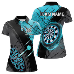 Maxcorners Grunge Cyan Black Dartboard Light Men Darts Polo & 1/4 Zip Custom Dart Shirt For Team Dart Jersey LM0706