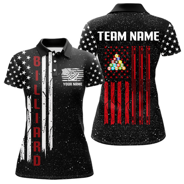 Maxcorners Grunge USA Flag Billiard Jerseys For Men Custom Patriotic Billiard Polo & Quarter Zip Team Shirt MT1006