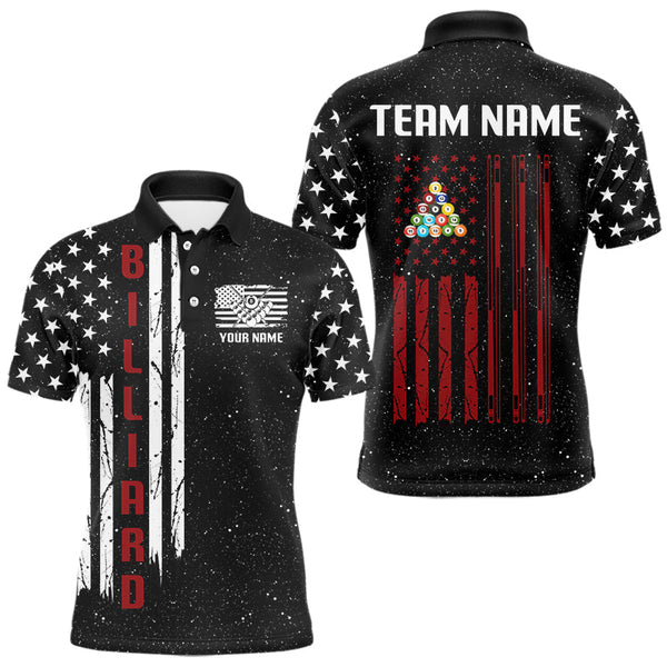Maxcorners Grunge USA Flag Billiard Jerseys For Men Custom Patriotic Billiard Polo & Quarter Zip Team Shirt MT1006