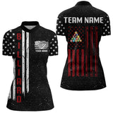 Maxcorners Grunge USA Flag Billiard Jerseys For Men Custom Patriotic Billiard Polo & Quarter Zip Team Shirt MT1006