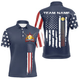 Maxcorners Personalized American Flag Blue Navy 9 Ball Pool Team Shirt For Men Custom Patriotic Billiard Shirt TU0309