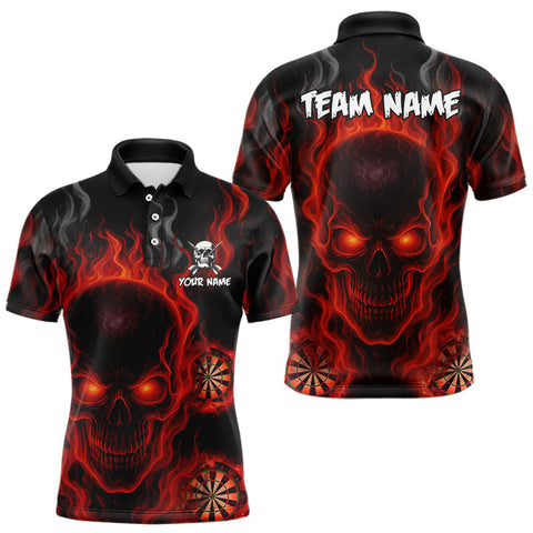 Maxcorners Flaming Skull Darts Shirt For Men Custom Red Darts Jerseys Team Polo & Quarter Zip, Darts Gifts