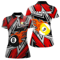 Maxcorners Personalized Men's Billiard Shirts, Flame 8&9 Ball Custom Red Zig-Zag Billiard Team Jerseys MT1006