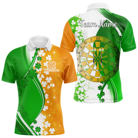 Maxcorners Green And Orange Glowing Shamrock Luckiest Dart Shirts For Men Custom St Patrick Day Darts Jersey TU0309