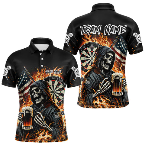 Maxcorners Flaming Grim Reaper Beer Darts Shirt Custom US Flag Darts Polo & Quarter Zip Jerseys For Women  LM0803